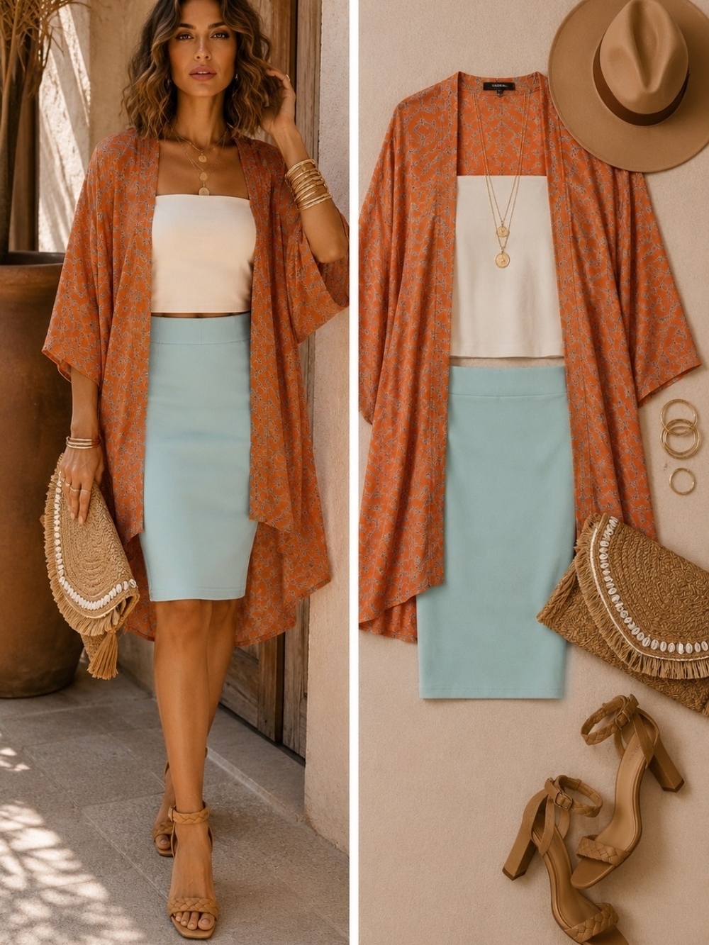 Boho Summer Fresh Capsule! Lindsey Kimono And Cassie Pencil Skirt NWT!
